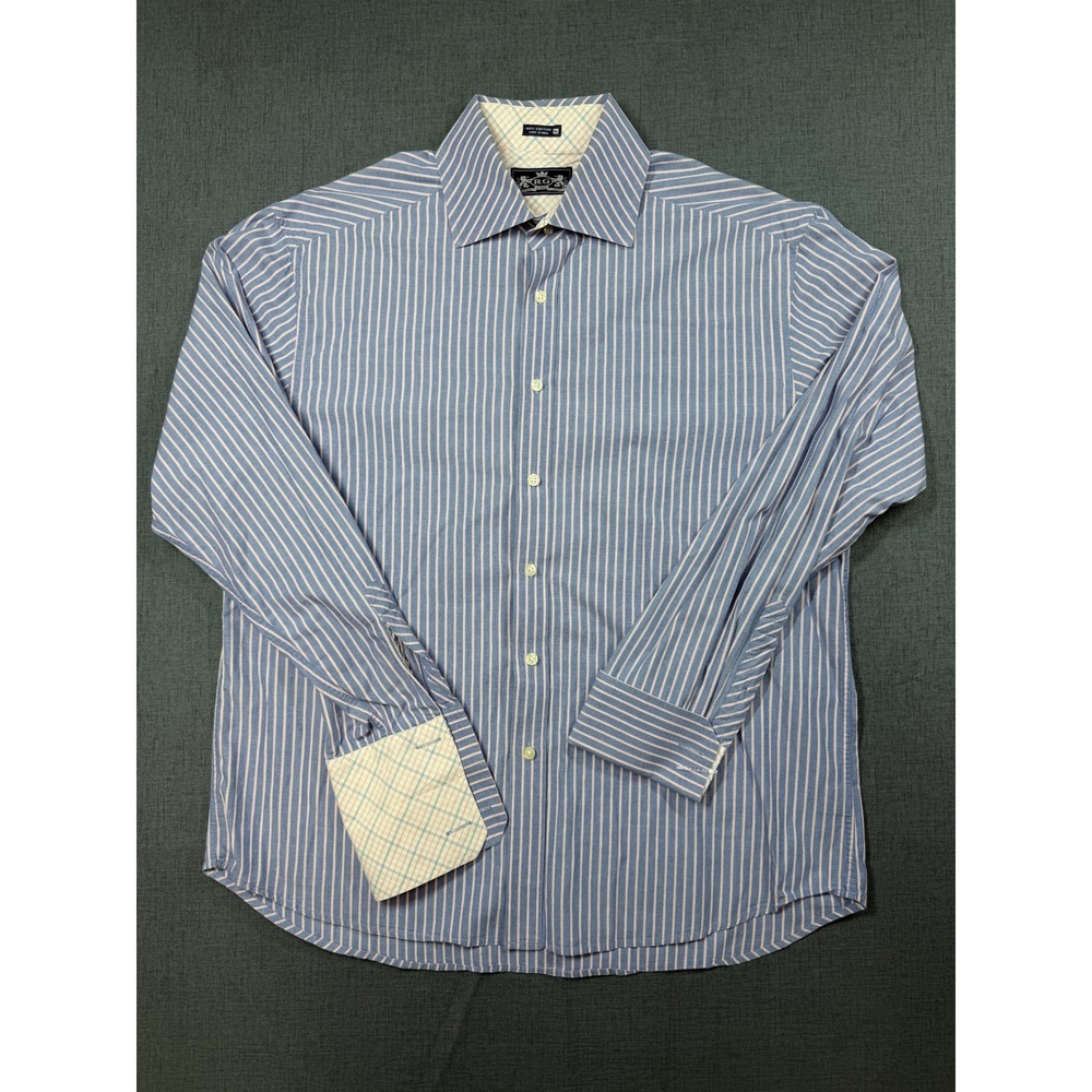Robert Graham Knowledge Wisdom Truth Mens Blue Striped Button Down Shirt XL